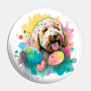 Easter Goldendoodle Spring Flowers Dog Lover Paint Splatter Pin