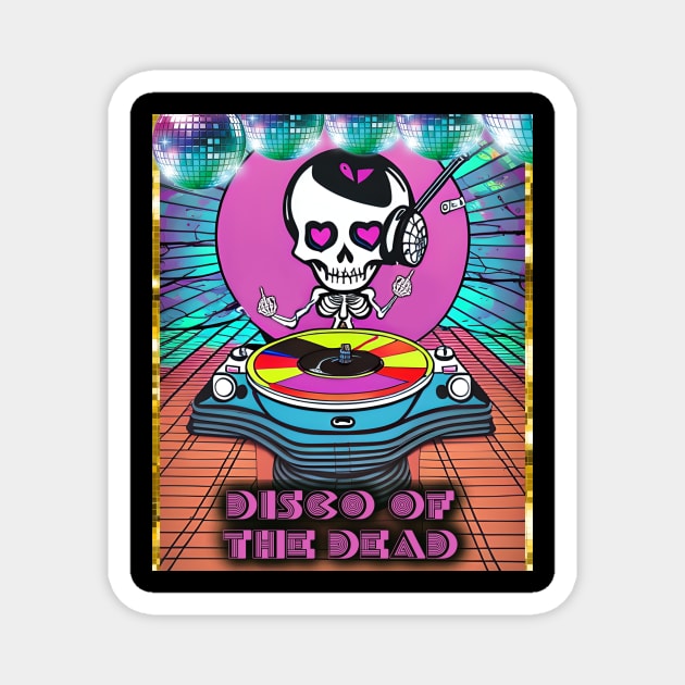 Disco of the Dead Musical DJ Retro Pink Skeleton Girl with Disco Balls Magnet by Dezinesbyem Designs