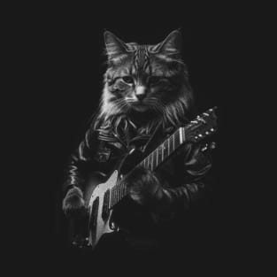 Cute Cat Rock Star Guitar Player T-Shirt