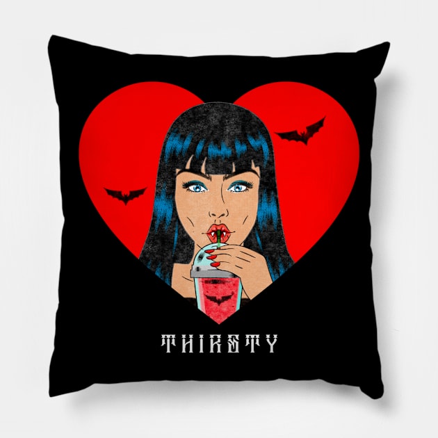 Halloween Funny Thirsty Vampire Pillow by Helena Morpho 