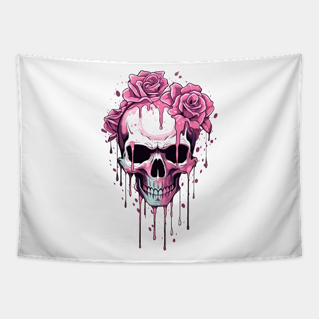 Skull and roses Tapestry by obstinator