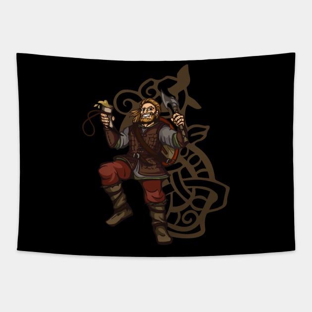 Viking Warrior Drinking Beer Tapestry by Styr Designs