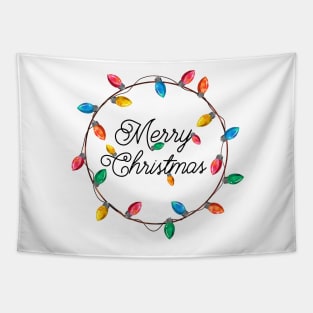 Merry Christmas Wreath of Retro Christmas Lights Tapestry