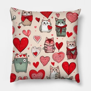 Valentines day hearts and cats pattern gift ideas Pillow