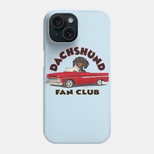 Fun awesome classic Doxie Black Dachshund in Classic Red Truck Phone Case by Danny Gordon Art