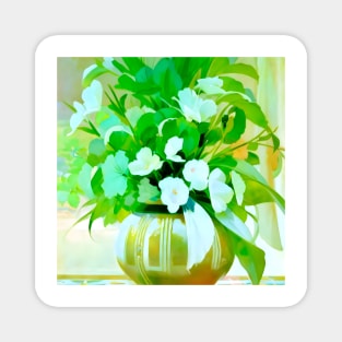 White Blossoms with Lush Foliage Magnet