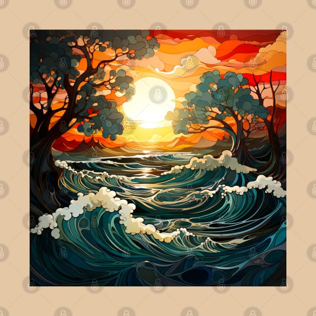 Waves ocean sunset 5 by Wolf Cove Creations