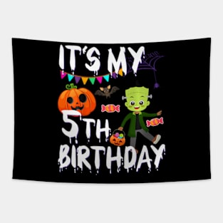 Kids 5Th Birthday Monster Pumpkin Halloween Costume Tapestry