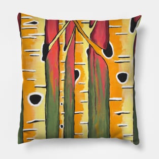 ORANGE Birch Trees Painting Pillow