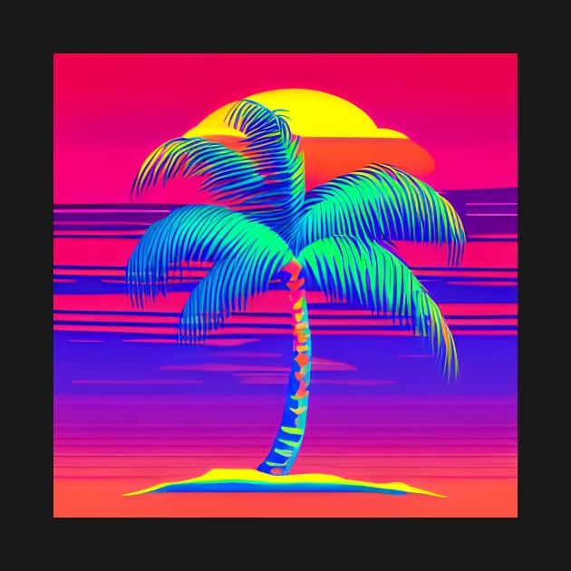 Palm Tree Paradise - Bright Colors on a Black Background by ArtistsQuest