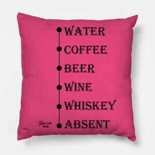 Water Coffee Beer Wine Whiskey Absent You Are Here Pillow