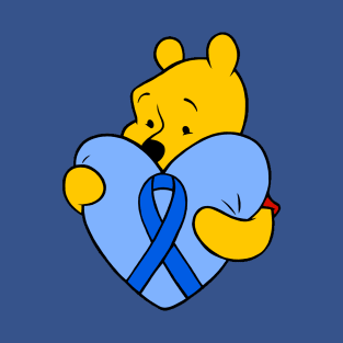 Yellow Bear hugging blue awareness ribbon T-Shirt