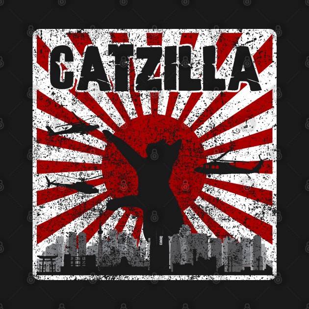 CATZILLA Japanese Sunset Style Cat Kitten Lover Distressed Vintage by erock