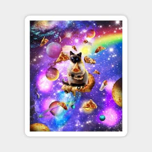 Space Siamese Cat Eating Pizza In Rainbow Galaxy Magnet