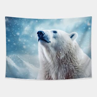 Polar Bear Animal Wildlife Wilderness Colorful Realistic Illustration Tapestry