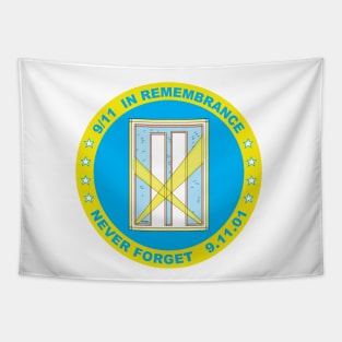 9/11 in Remembrance,  Never Forget, 9.11.01 in Cyan and Yellow Tapestry