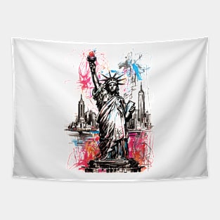 Scribbled Liberty: NYC Skyline Edition Tapestry