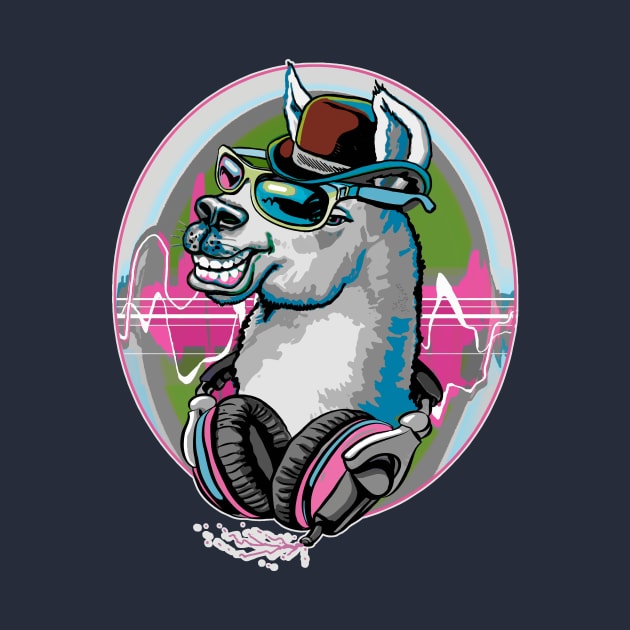 Llama Sporting Bowler Hat Sunglasses Music Headphones by Mudge