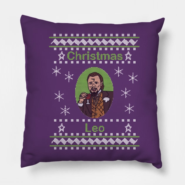 Christmas Leo Ugly Sweater Pillow by ellenhenryart