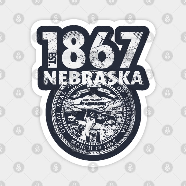 Nebraska State Flag Est 1867 Vintage Distressed Magnet by E