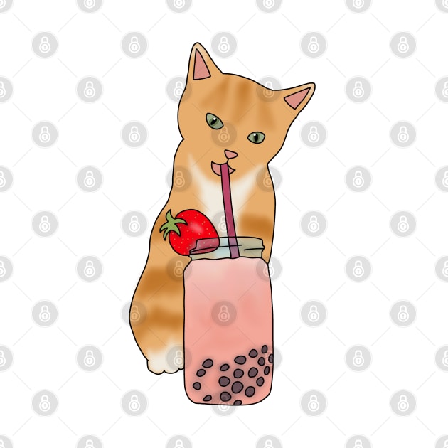 Cat Strawberry boba (fluffy orange cat) by Becky-Marie