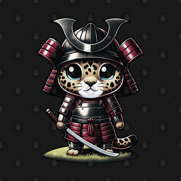 Kawaii Samurai Cute Animal Cub Jaguar with Katana Warrior by EmuftyDesign