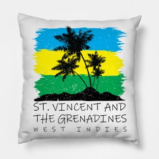 St Vincent and the Grenadines National Colors with Palm Silhouette Pillow