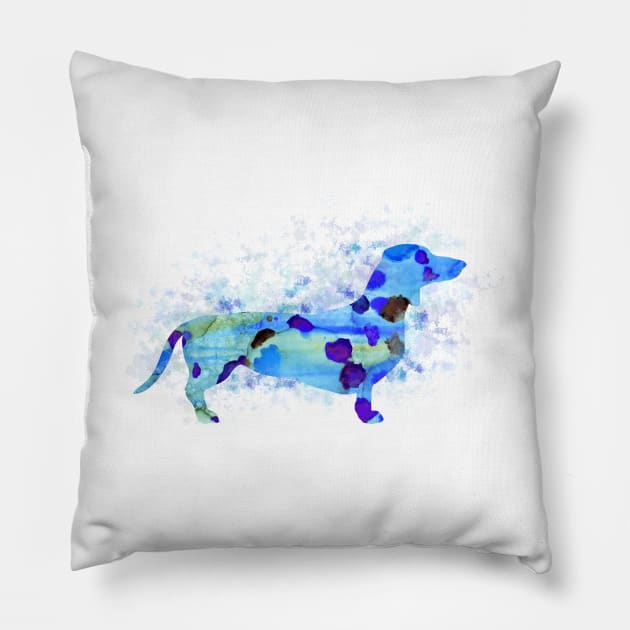 Dachshund Dog 160 blue watercolor splash Pillow by artbylucie