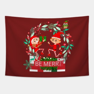 Christmas Cute Couple Elfs Tapestry