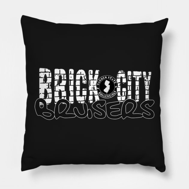 Brick City Bruisers - White Logo Pillow by gardenstaterollerderby