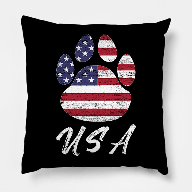 Dog paw print American flag USA tshirt Pillow by bbreidenbach