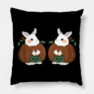 Couple duo Pumpkin Rabbit _ Bunniesmee Halloween Edition Pillow