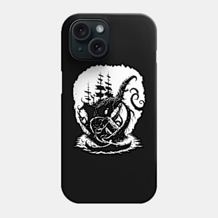 black and white Octopus Ship Phone Case