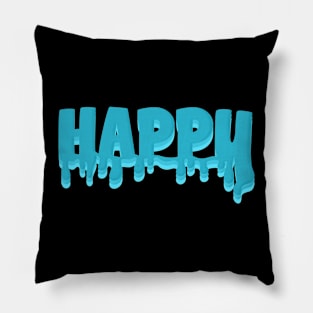 Happy Drippy Blue Pillow