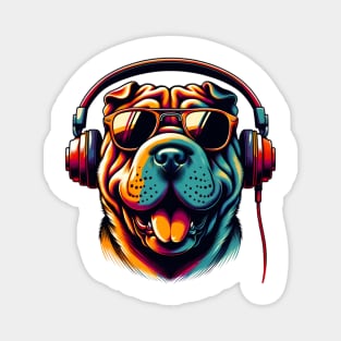 Grinning Chinese Shar-Pei as a Stylish Smiling DJ Magnet