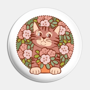 Shy Kitten Hiding in Flowers Pin