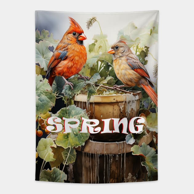 Spring Red Cardinals Tapestry by tfortwo