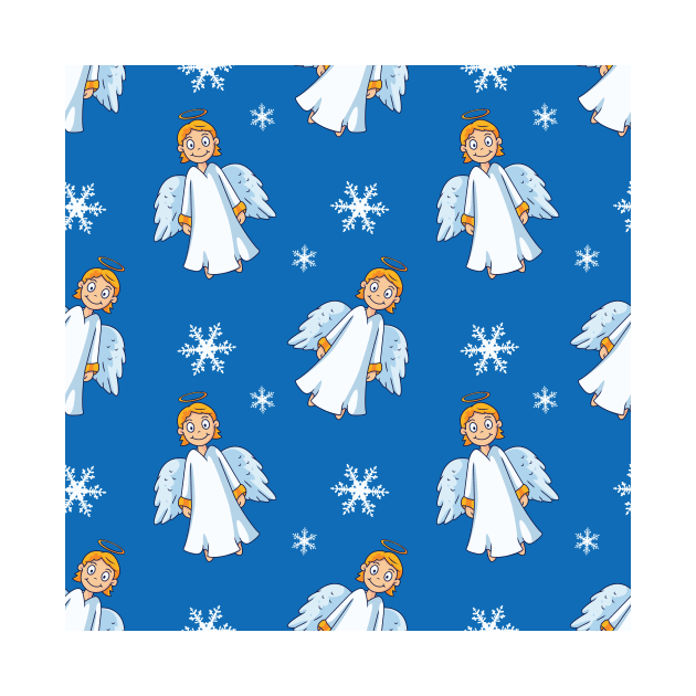 Angels and snowflakes in white on a blue background by pickledpossums