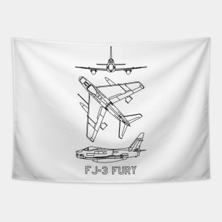 FJ-3 Fury American Jet Plane Blueprint Diagrams Tapestry