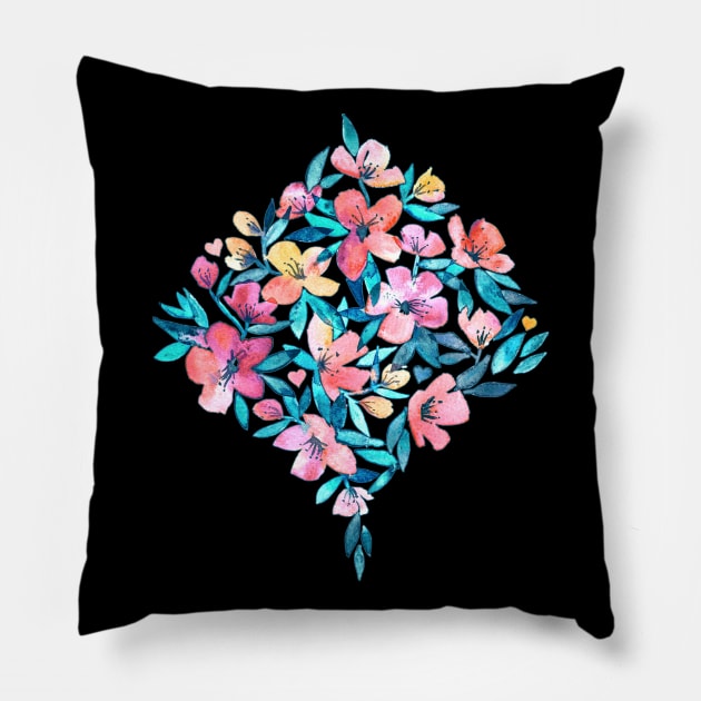 Peach Spring Floral in Watercolors Pillow by micklyn