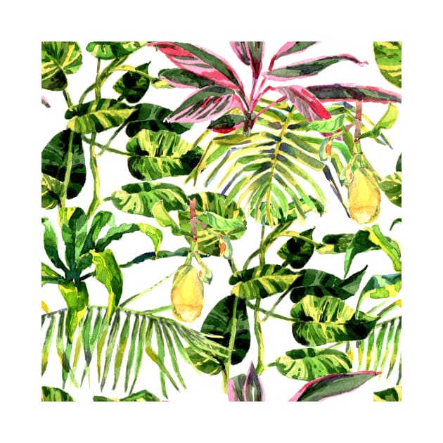 Seamless tropical flower, plant and leaf pattern background by Olga Berlet