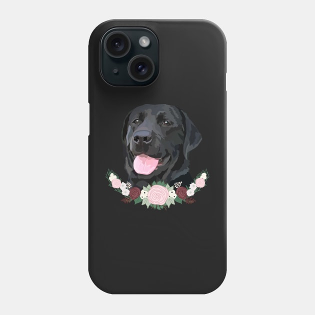 Black Lab with floral Phone Case by Poohdlesdoodles