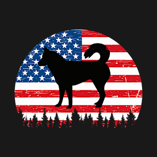 Vintage Retro Siberian Husky American Flag 4th of July Gifts T-Shirt