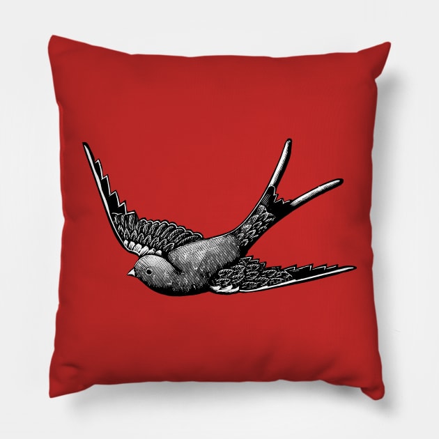 Vintage Flying Swallow Bird Pillow by Pixelchicken