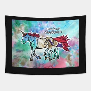 Nurture Innocence. Magical Watercolor Unicorn Illustration Tapestry