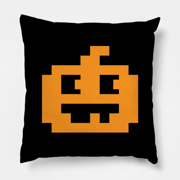 8 Bit Pixel Jack O' Lantern Pumpkin Head Pillow by tinybiscuits