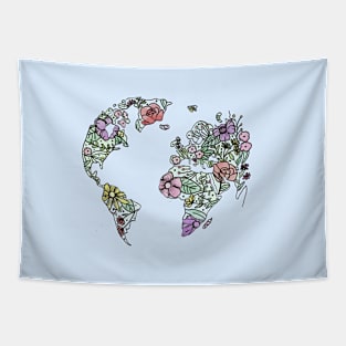 Botanical and Floral World Map Tapestry