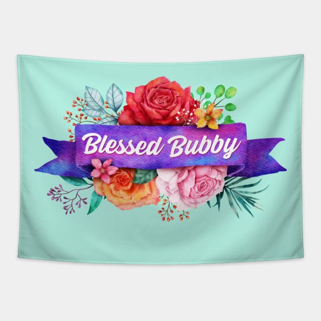 Blessed Bubby Floral Design with Watercolor Roses Tapestry by g14u