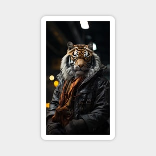 Angry Tiger in Jacket waiting in subway Magnet