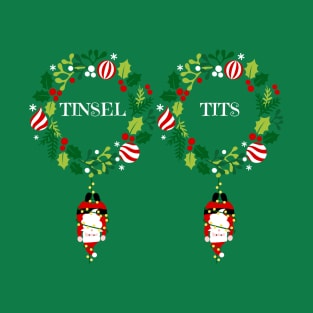 Tinsel Tits Wreaths Tangled Upside Down Hanging Santas T-Shirt